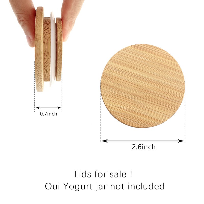 KIKINIKO Oui Yogurt Jar Lids - 24 Pack Oui Lids - Natural Bamboo Wood with Silicone Sealing Ring and Oui Yogurt Jar Label for 5 oz Oui Yogurt Jars. - Image 2